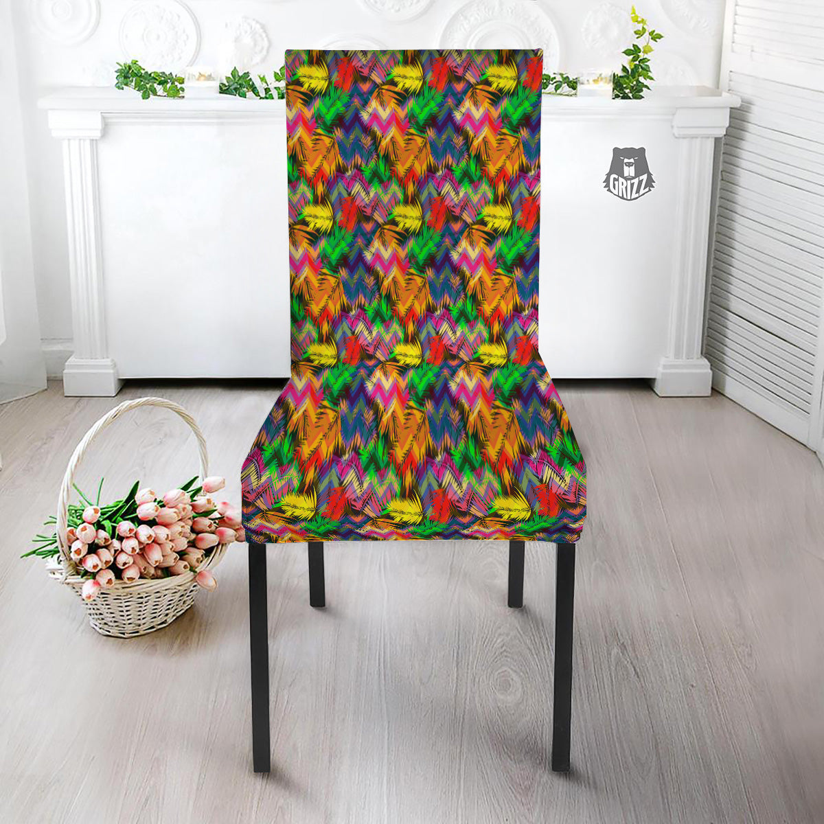 Psychedelic Zigzag Tropical Print Pattern Dining Chair Slipcover-grizzshop