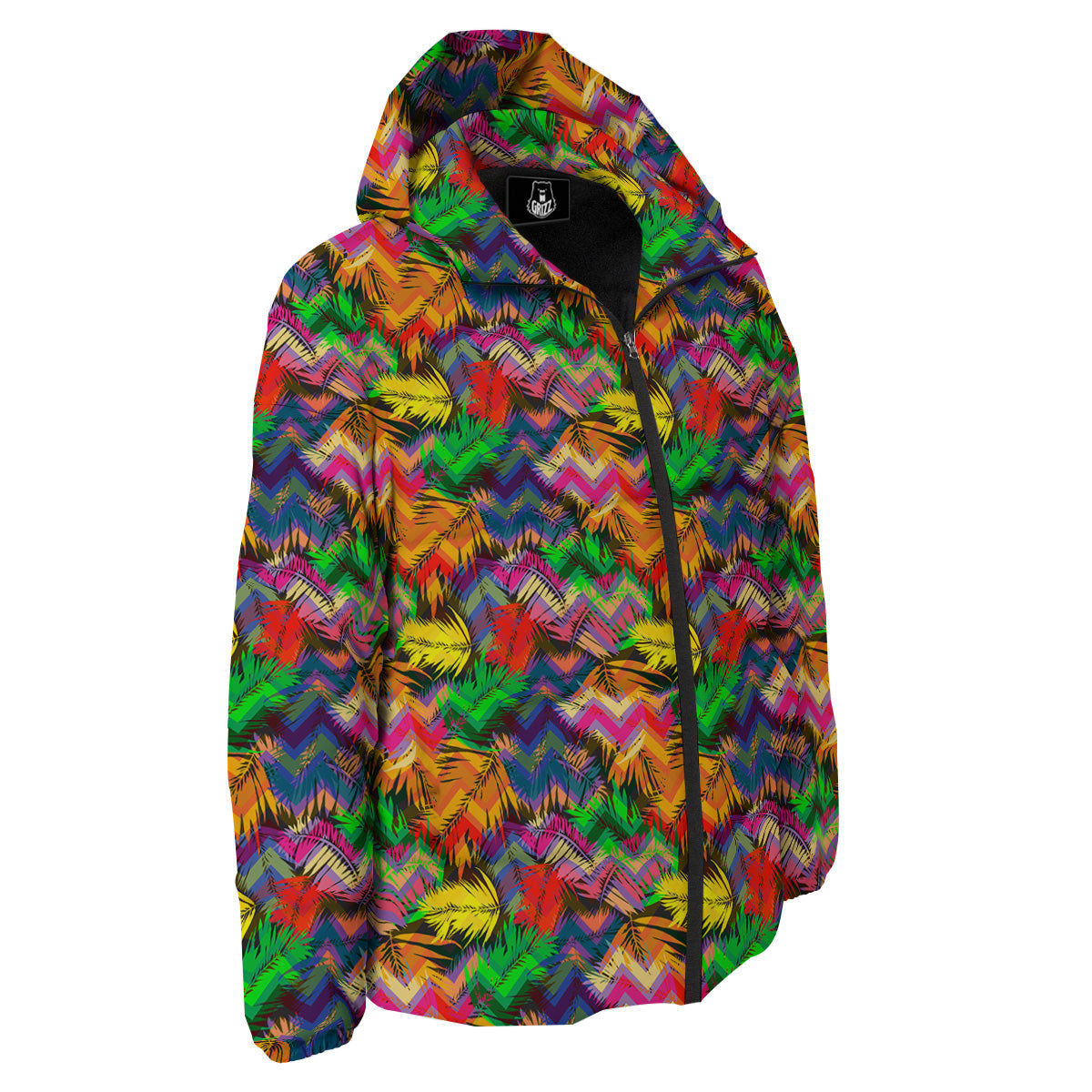Psychedelic Zigzag Tropical Print Pattern Down Jacket-grizzshop