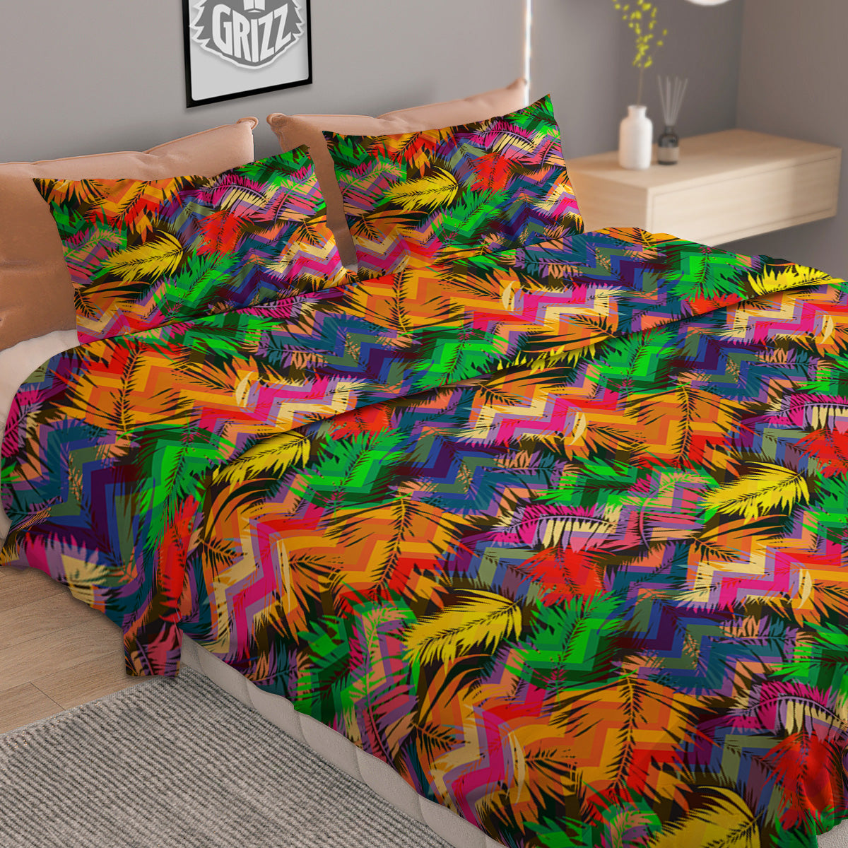 Psychedelic Zigzag Tropical Print Pattern Duvet Cover Bedding Set