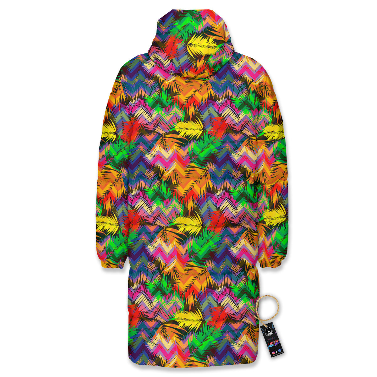 Psychedelic Zigzag Tropical Print Pattern Long Down Jacket-grizzshop