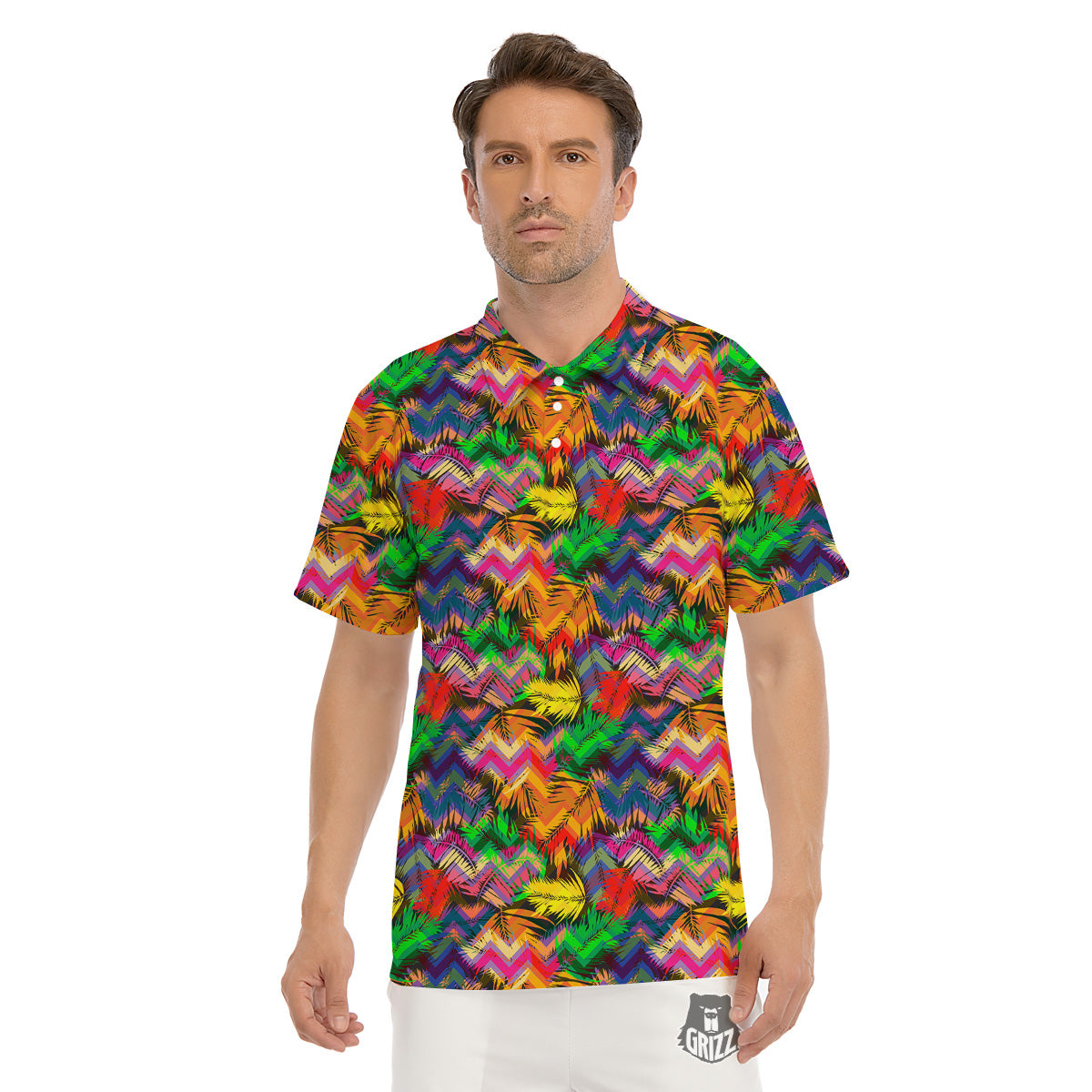 Psychedelic Zigzag Tropical Print Pattern Men's Golf Shirts-grizzshop