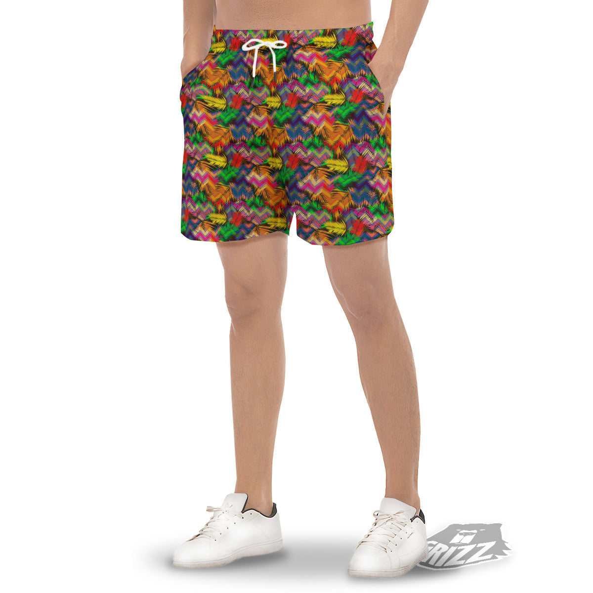 Psychedelic Zigzag Tropical Print Pattern Men's Gym Shorts-grizzshop
