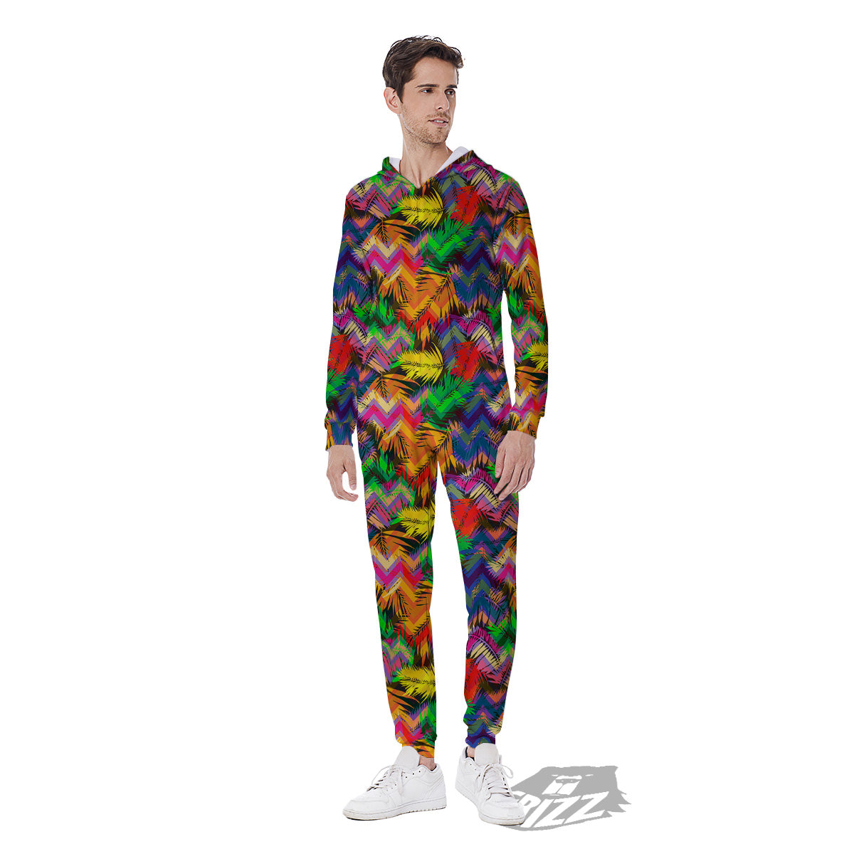 Psychedelic Zigzag Tropical Print Pattern Men's Jumpsuit-grizzshop