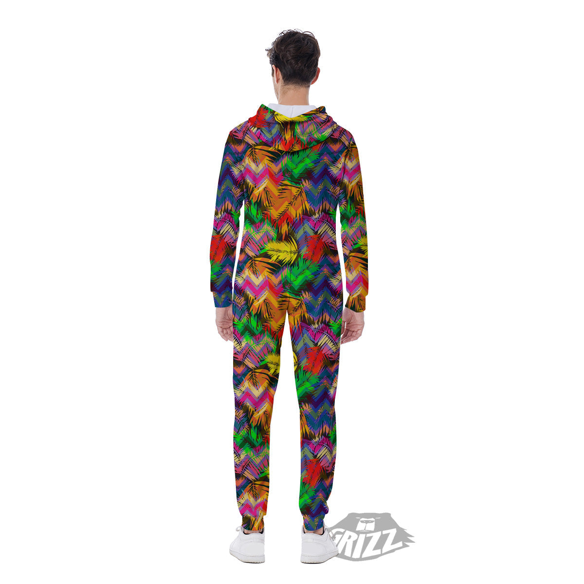 Psychedelic Zigzag Tropical Print Pattern Men's Jumpsuit-grizzshop