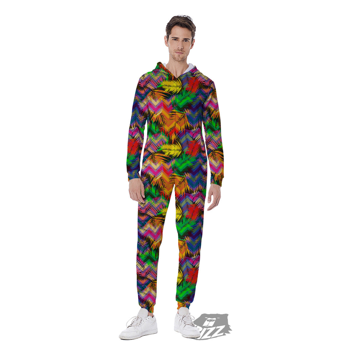 Psychedelic Zigzag Tropical Print Pattern Men's Jumpsuit-grizzshop