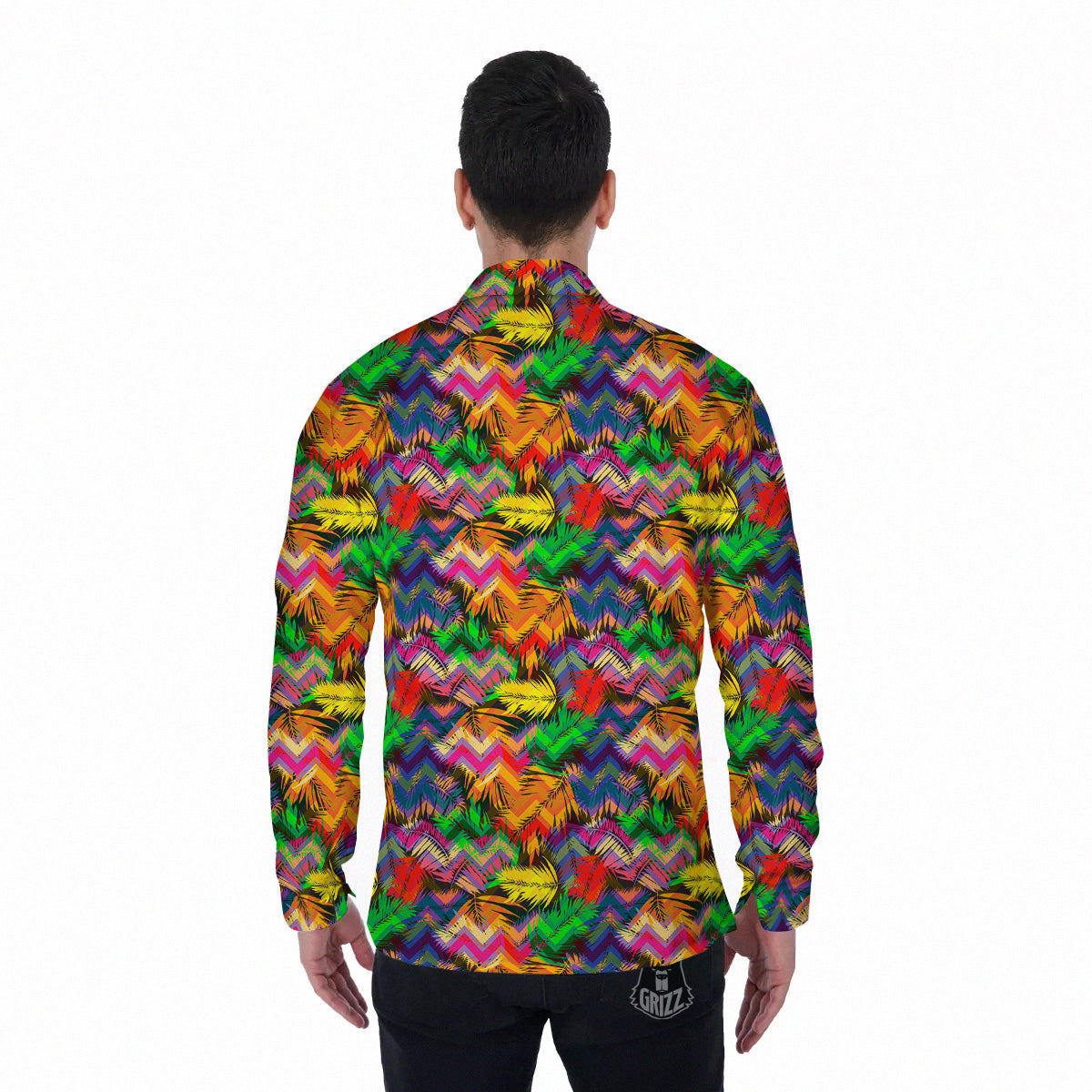 Psychedelic Zigzag Tropical Print Pattern Men's Long Sleeve Shirts-grizzshop