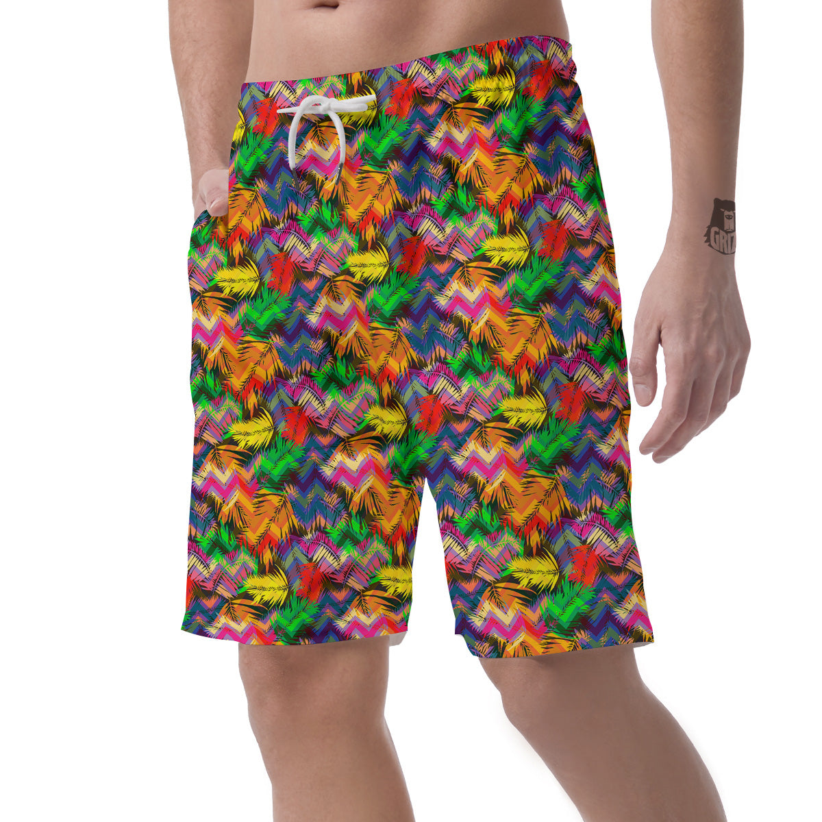 Psychedelic Zigzag Tropical Print Pattern Men's Shorts-grizzshop