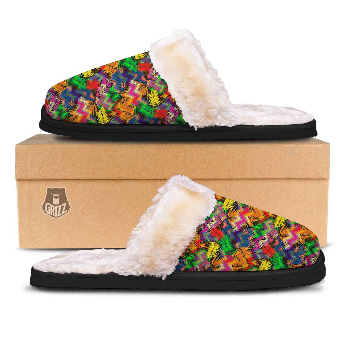 Psychedelic Zigzag Tropical Print Pattern Slippers-grizzshop