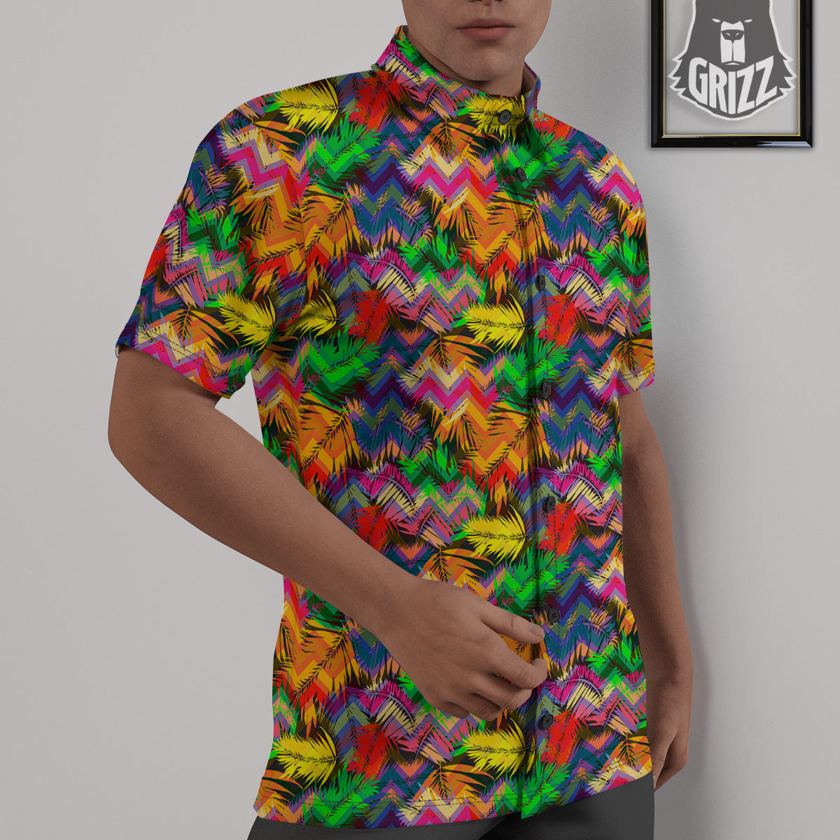 Psychedelic Zigzag Tropical Print Pattern Untucked Shirts-grizzshop