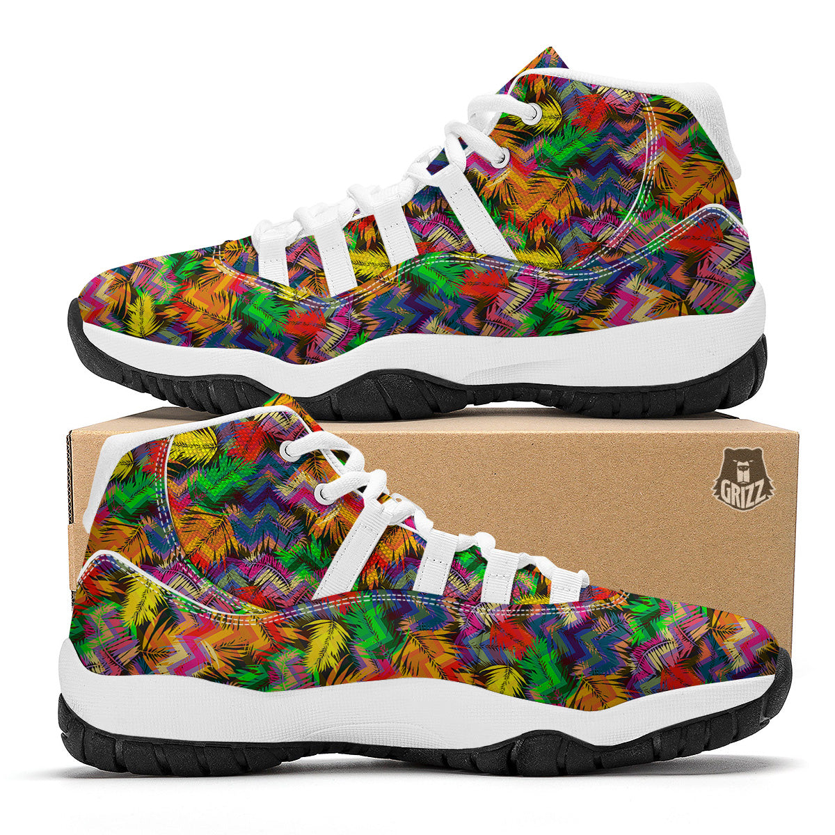 Psychedelic Zigzag Tropical Print Pattern White Bball Shoes-grizzshop