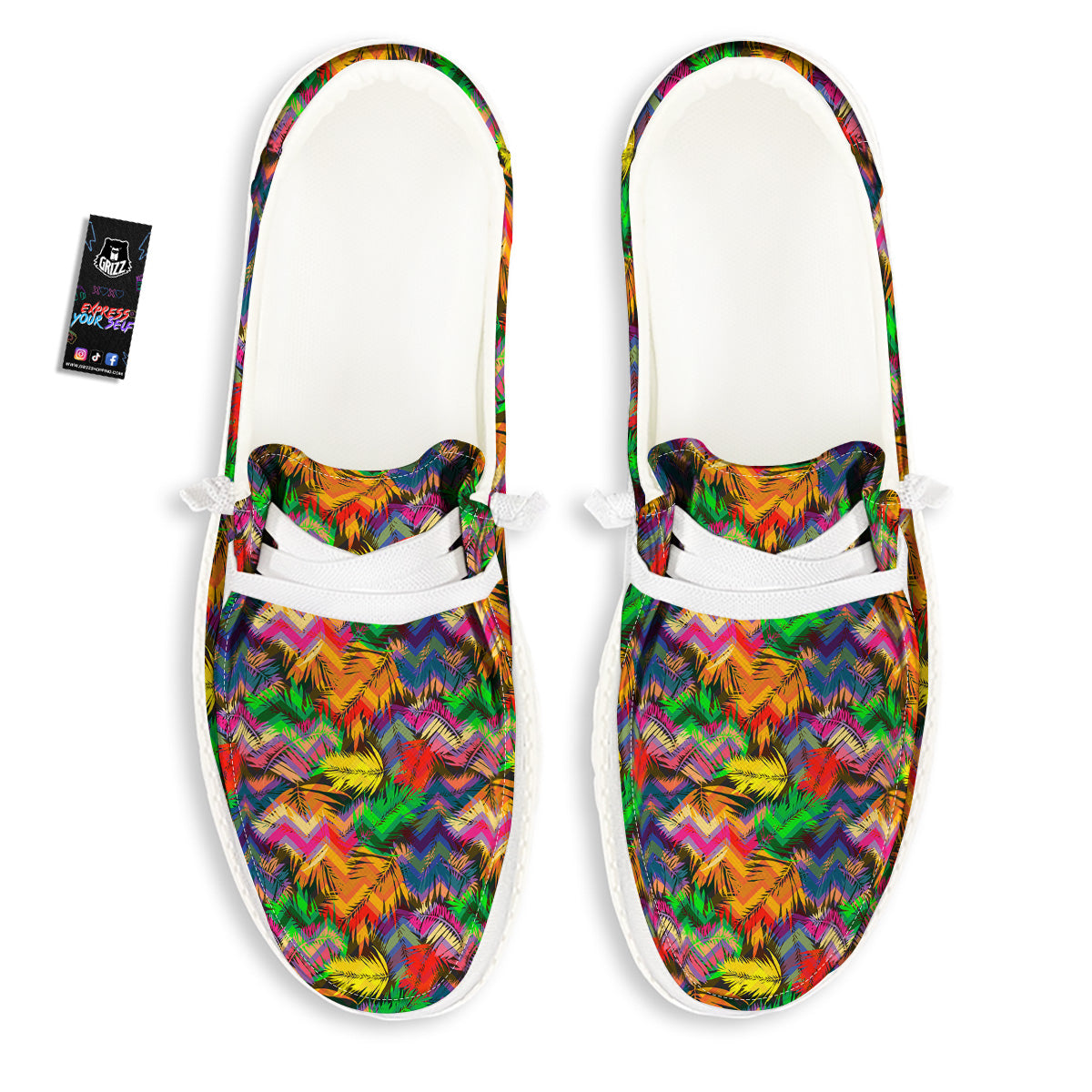 Psychedelic Zigzag Tropical Print Pattern White Loafers-grizzshop