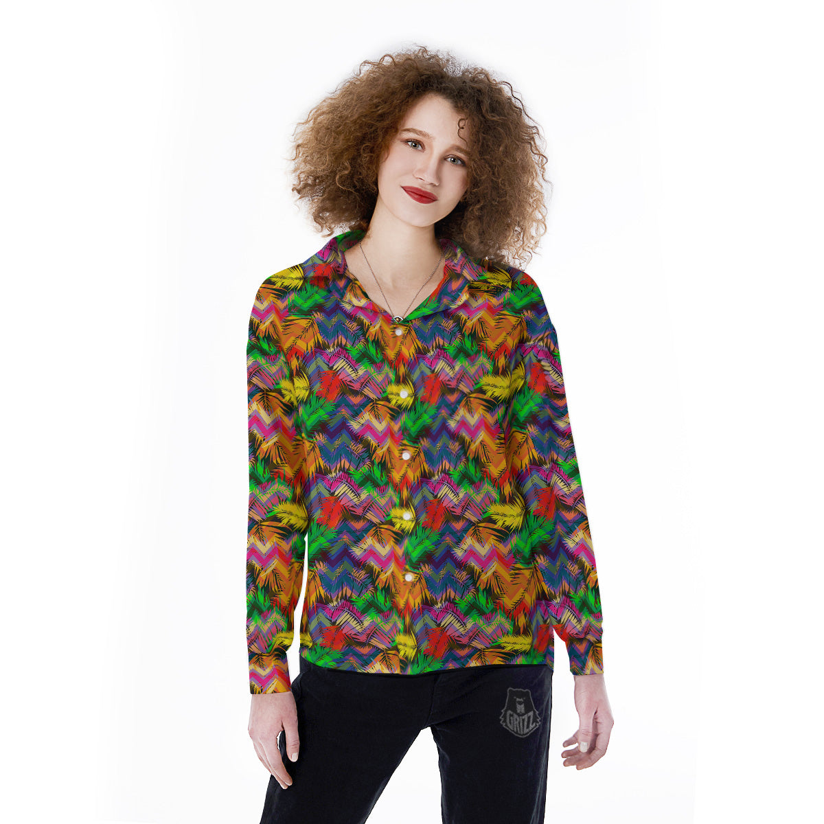 Psychedelic Zigzag Tropical Print Pattern Women's Long Sleeve Shirts-grizzshop