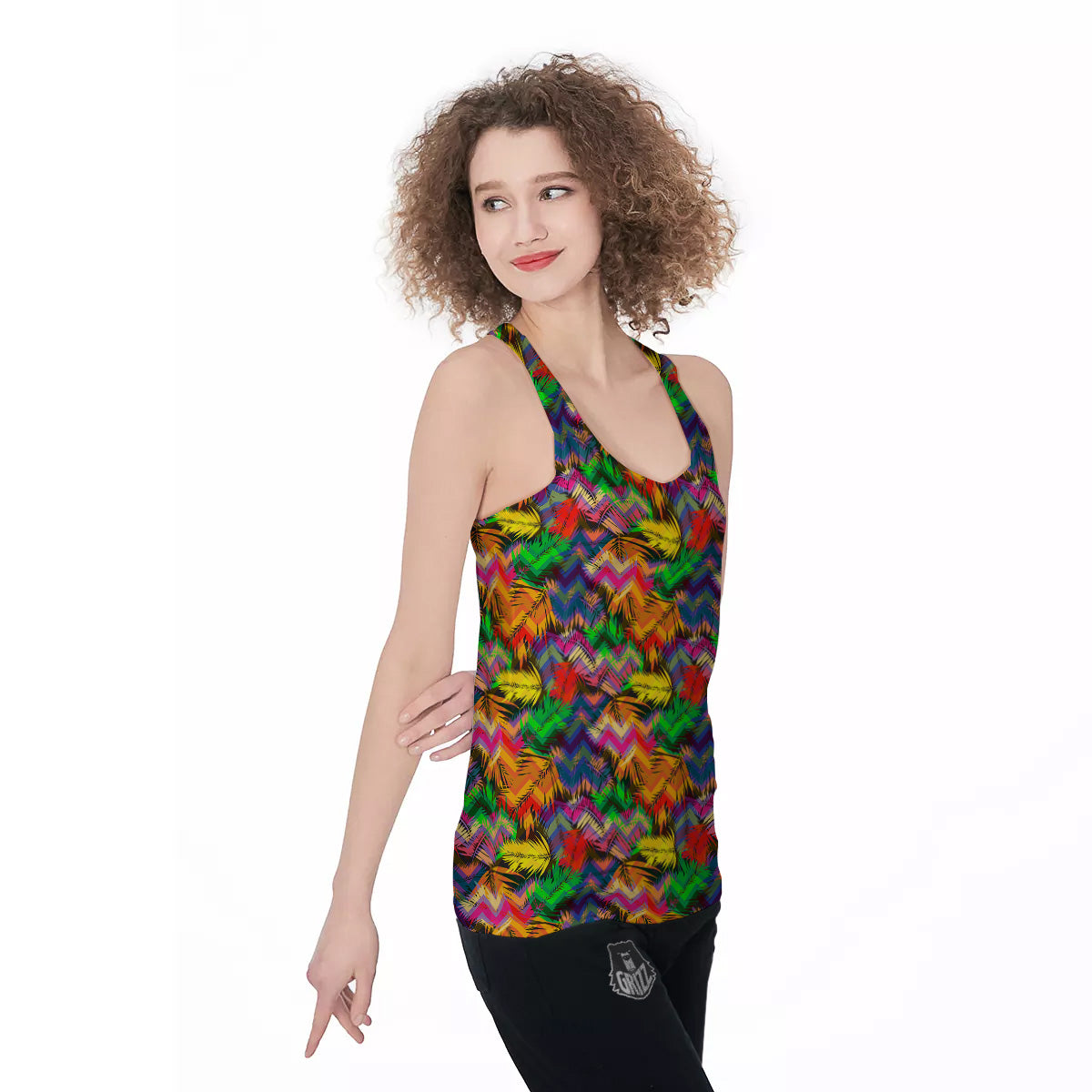 Psychedelic Zigzag Tropical Print Pattern Women's Racerback Tank Top-grizzshop