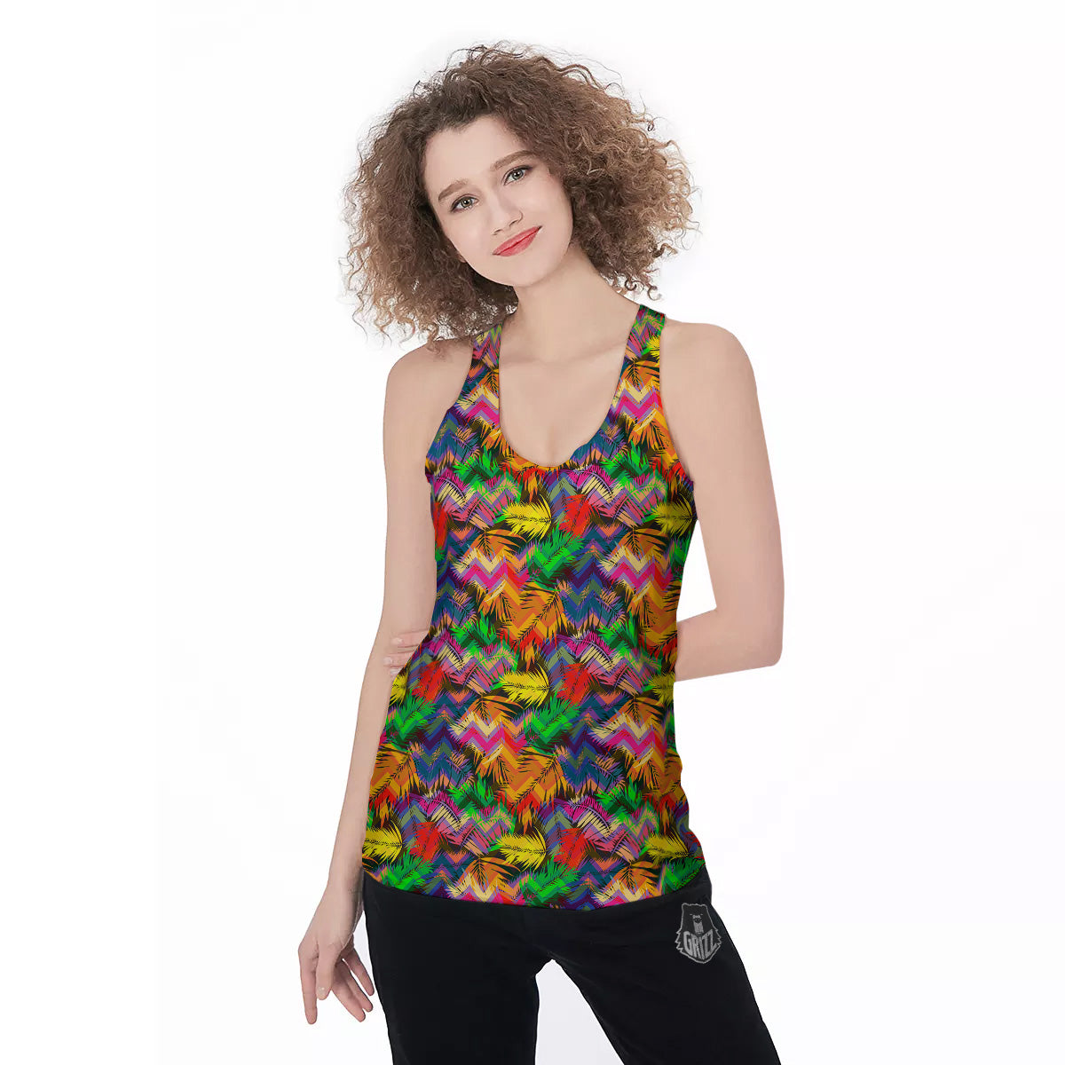 Psychedelic Zigzag Tropical Print Pattern Women's Racerback Tank Top-grizzshop