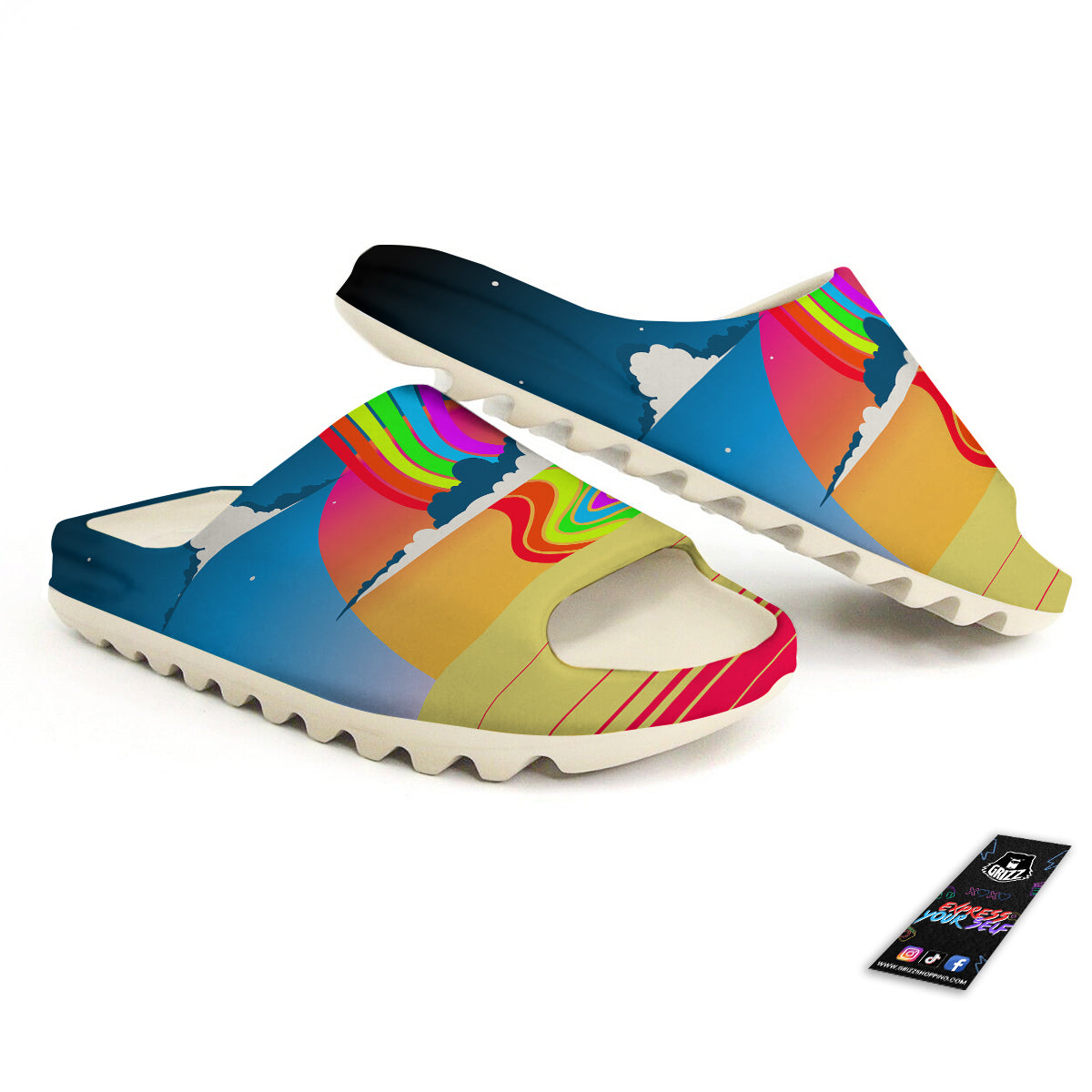 Psychedelic And Gradient Sky Rainbow Print Sandals-grizzshop