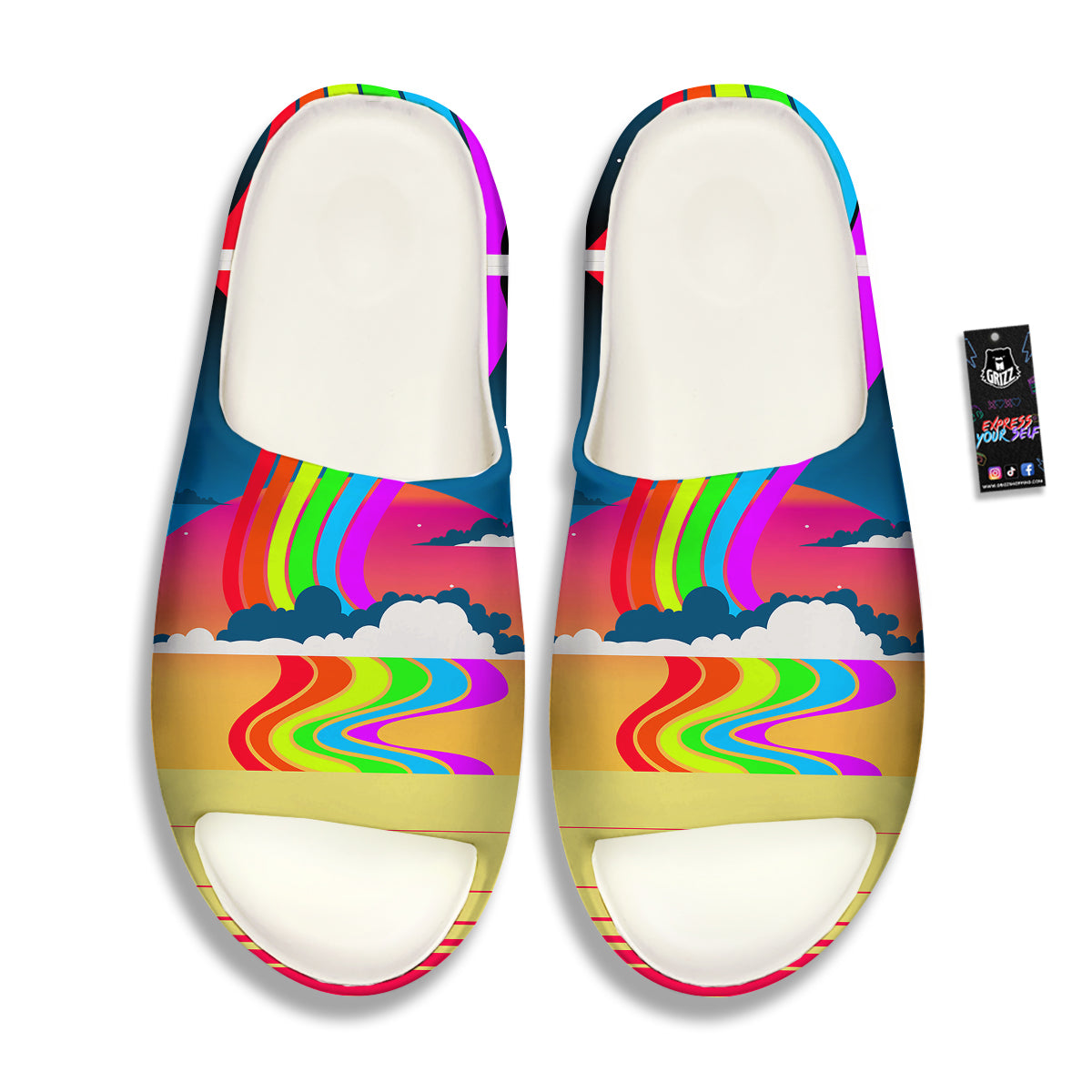 Psychedelic And Gradient Sky Rainbow Print Sandals-grizzshop