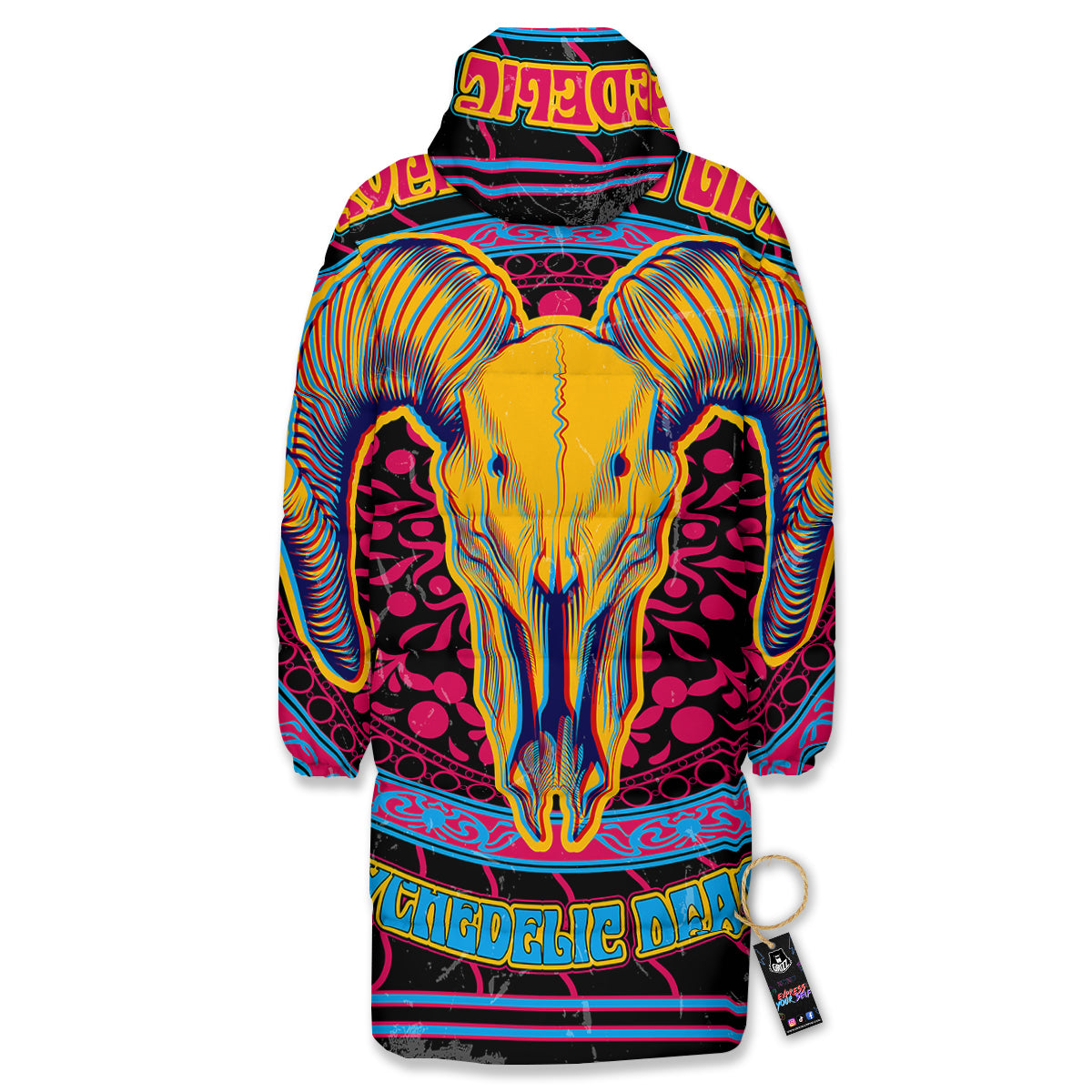 Psychedelic And Ram Skull Print Long Down Jacket