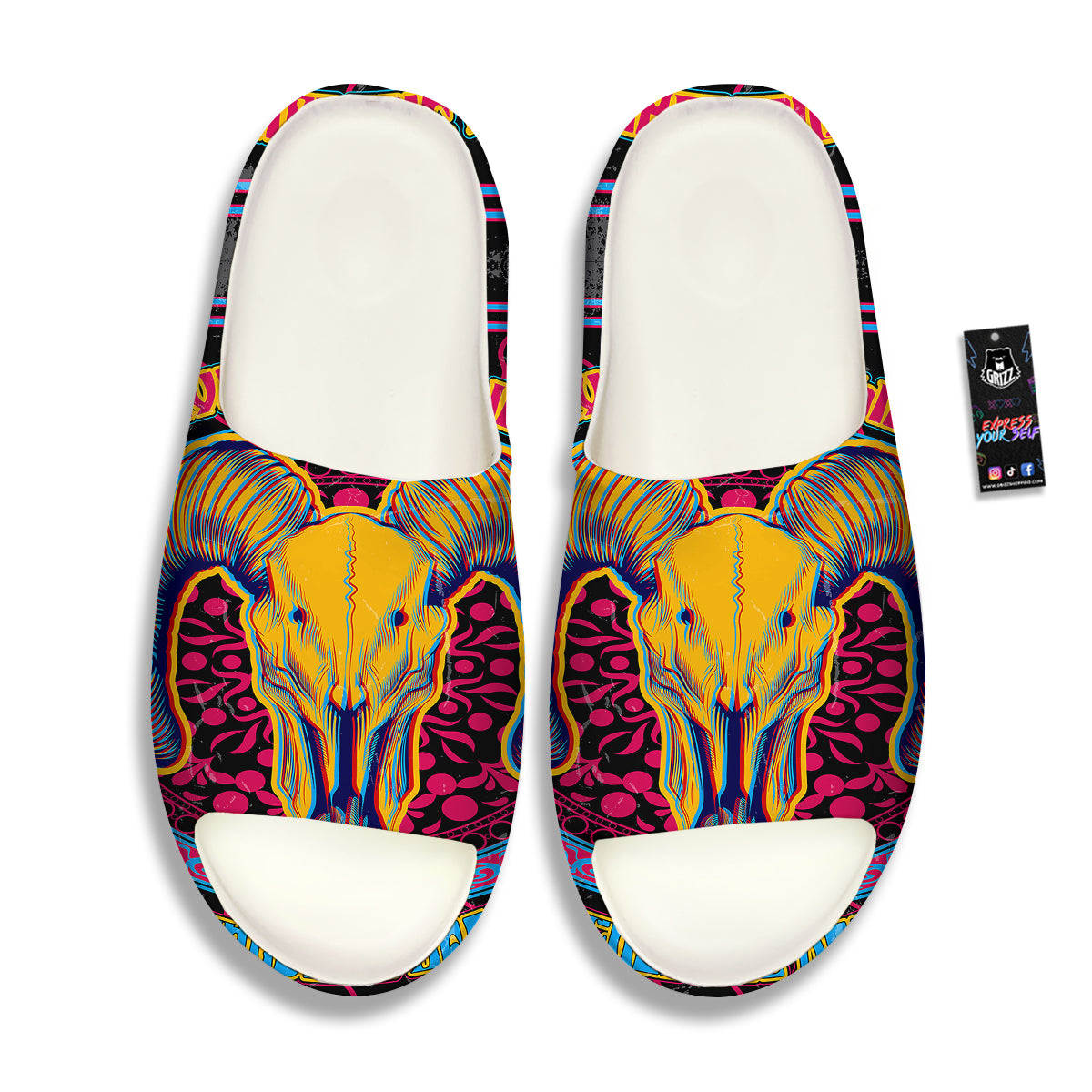 Psychedelic And Ram Skull Print Sandals-grizzshop