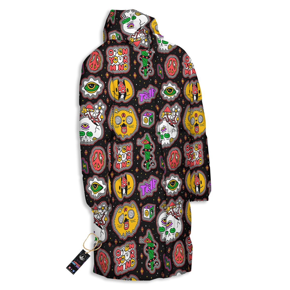 Psychedelic Funny Crazy Colorful Print Pattern Long Down Jacket