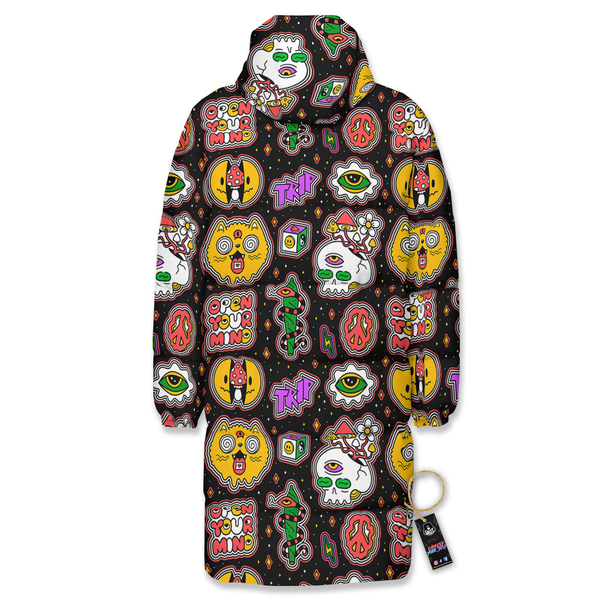 Psychedelic Funny Crazy Colorful Print Pattern Long Down Jacket