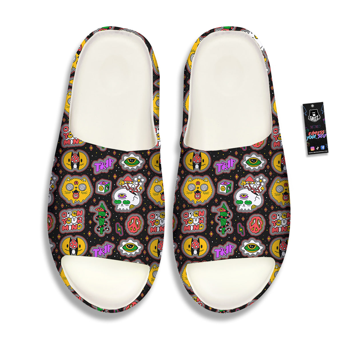 Psychedelic Funny Crazy Colorful Print Pattern Sandals-grizzshop