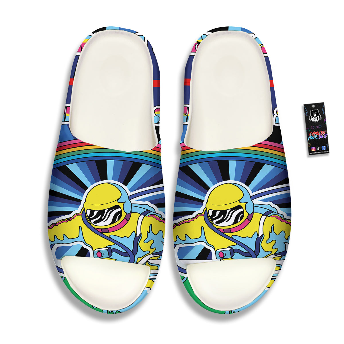 Psychedelic Space And Astronaut Print Sandals-grizzshop