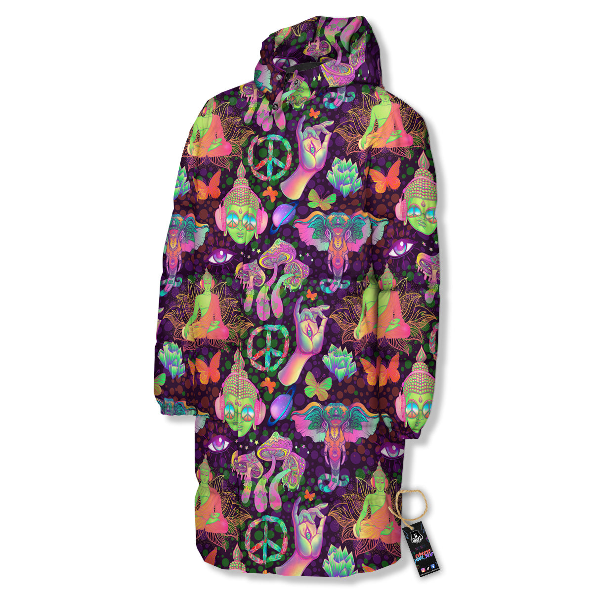 Psychedelic Trippy Drug Cartoon Print Pattern Long Down Jacket