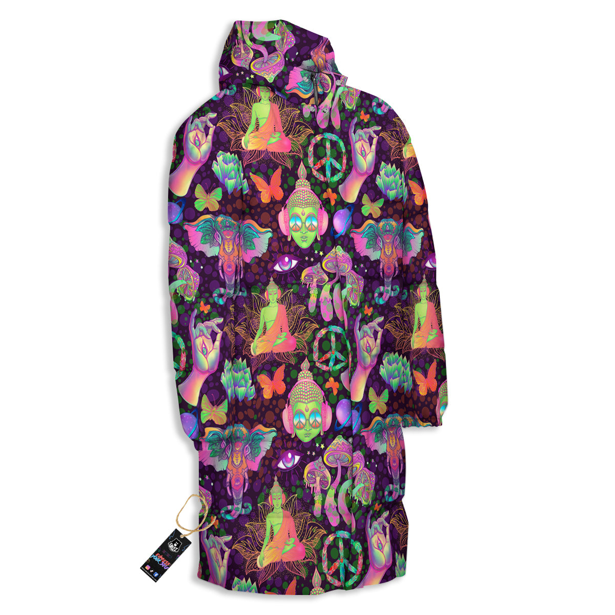 Psychedelic Trippy Drug Cartoon Print Pattern Long Down Jacket
