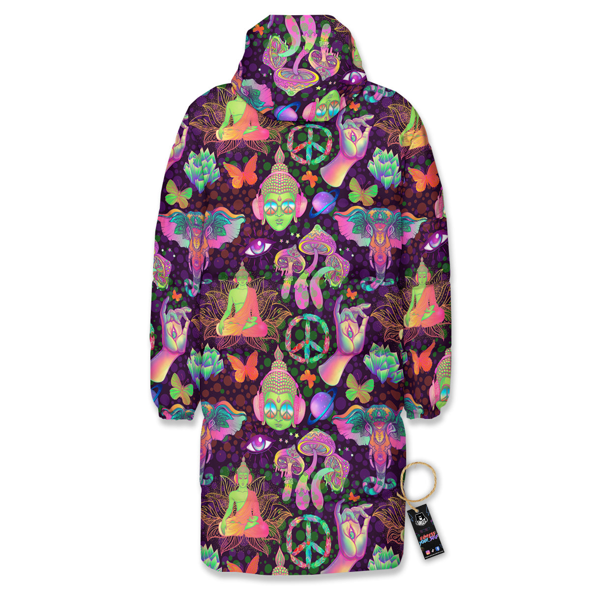 Psychedelic Trippy Drug Cartoon Print Pattern Long Down Jacket