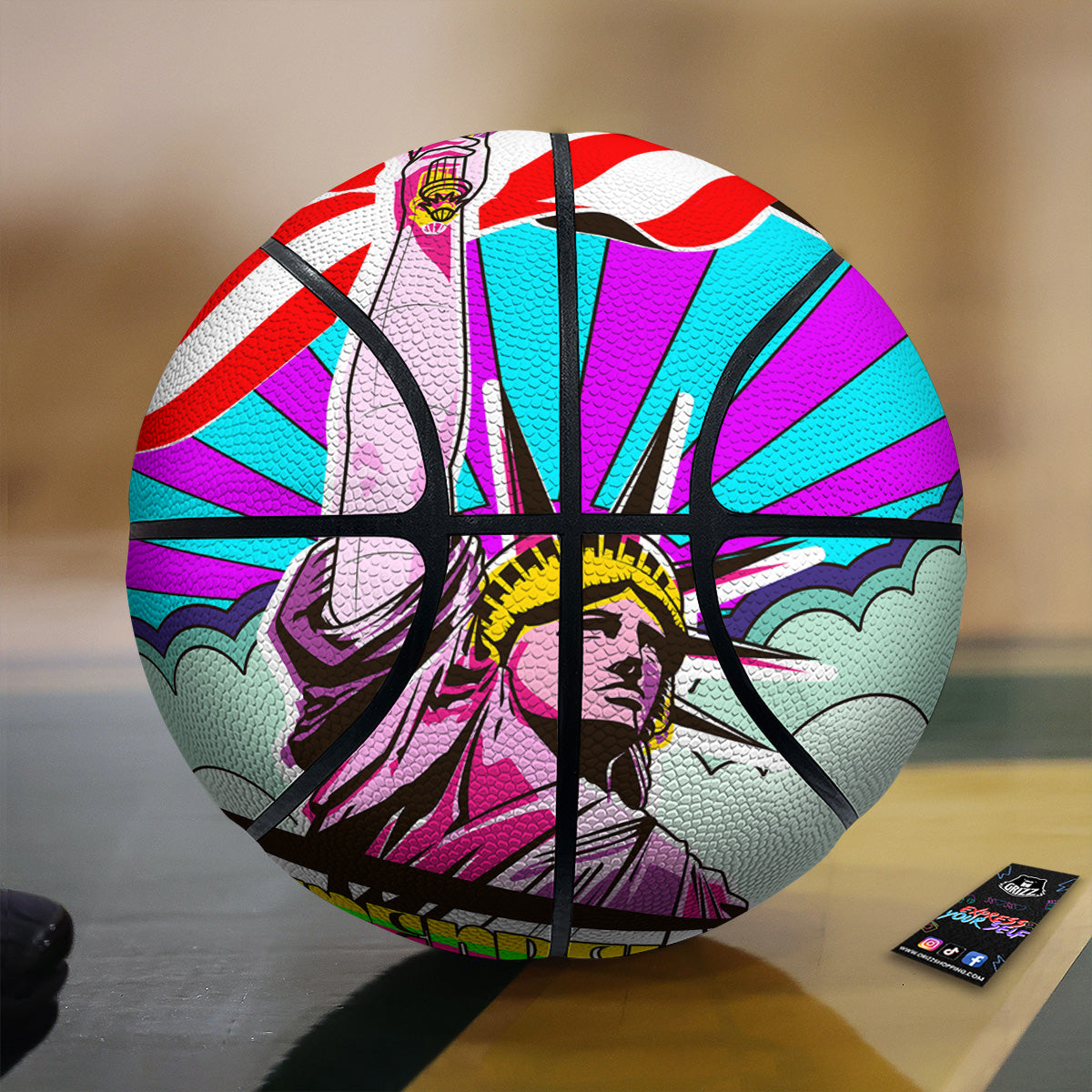 Psychedelic USA Statue of Liberty Independence Day Print Basketball