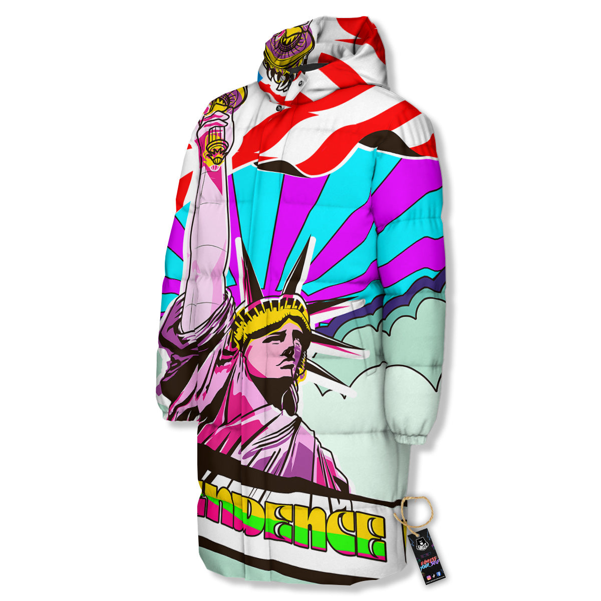 Psychedelic USA Statue of Liberty Independence Day Print Long Down Jacket