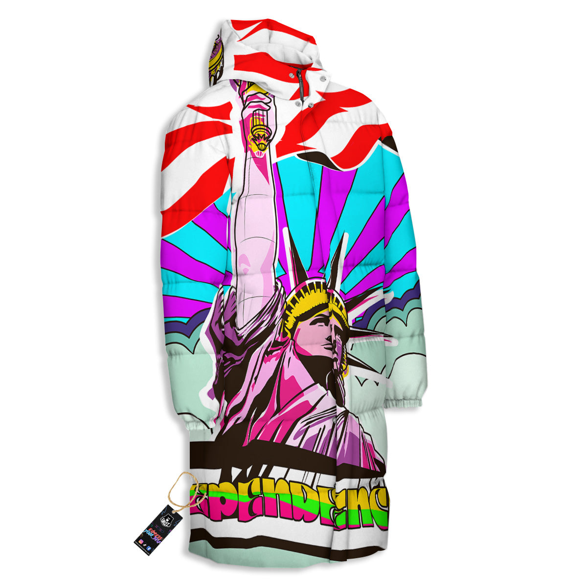 Psychedelic USA Statue of Liberty Independence Day Print Long Down Jacket