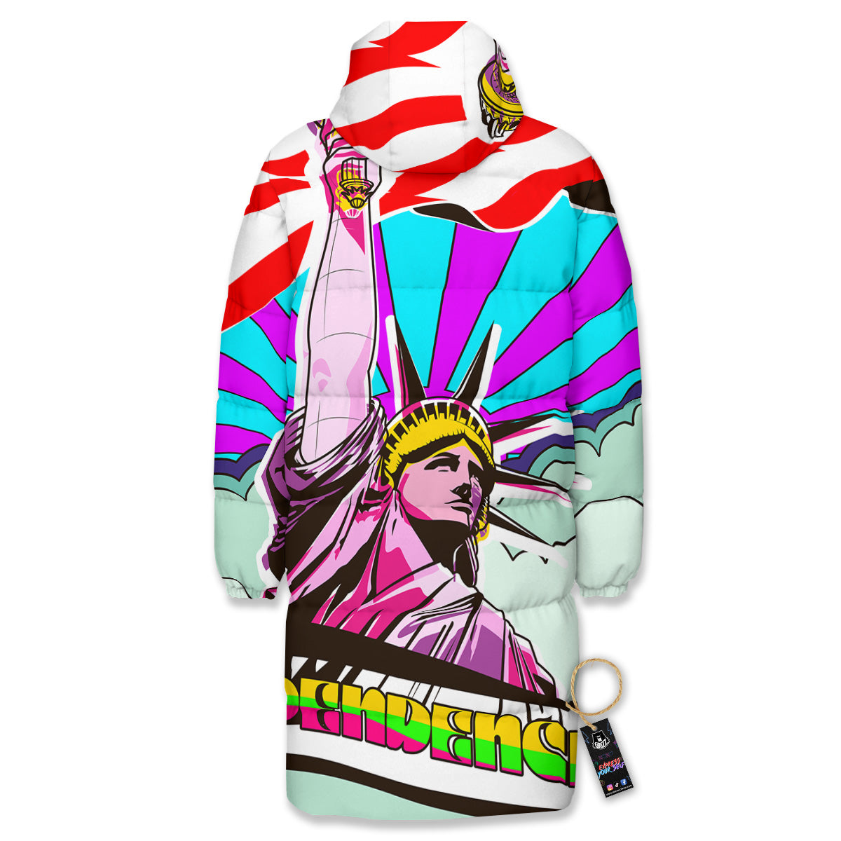 Psychedelic USA Statue of Liberty Independence Day Print Long Down Jacket