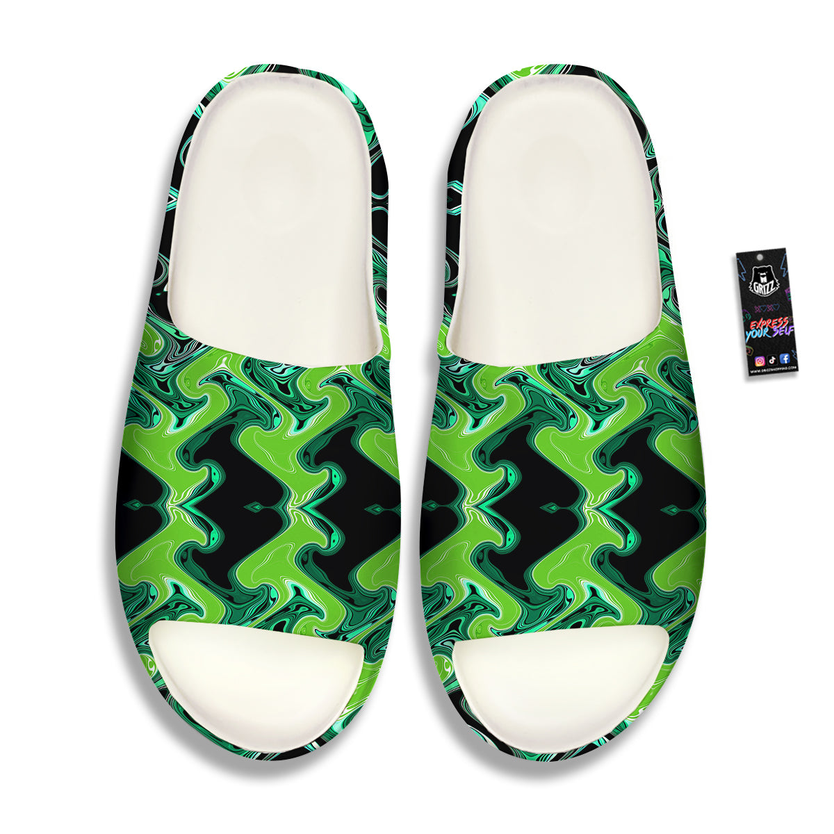 Psychedelic Wave Liquid Green Print Sandals-grizzshop
