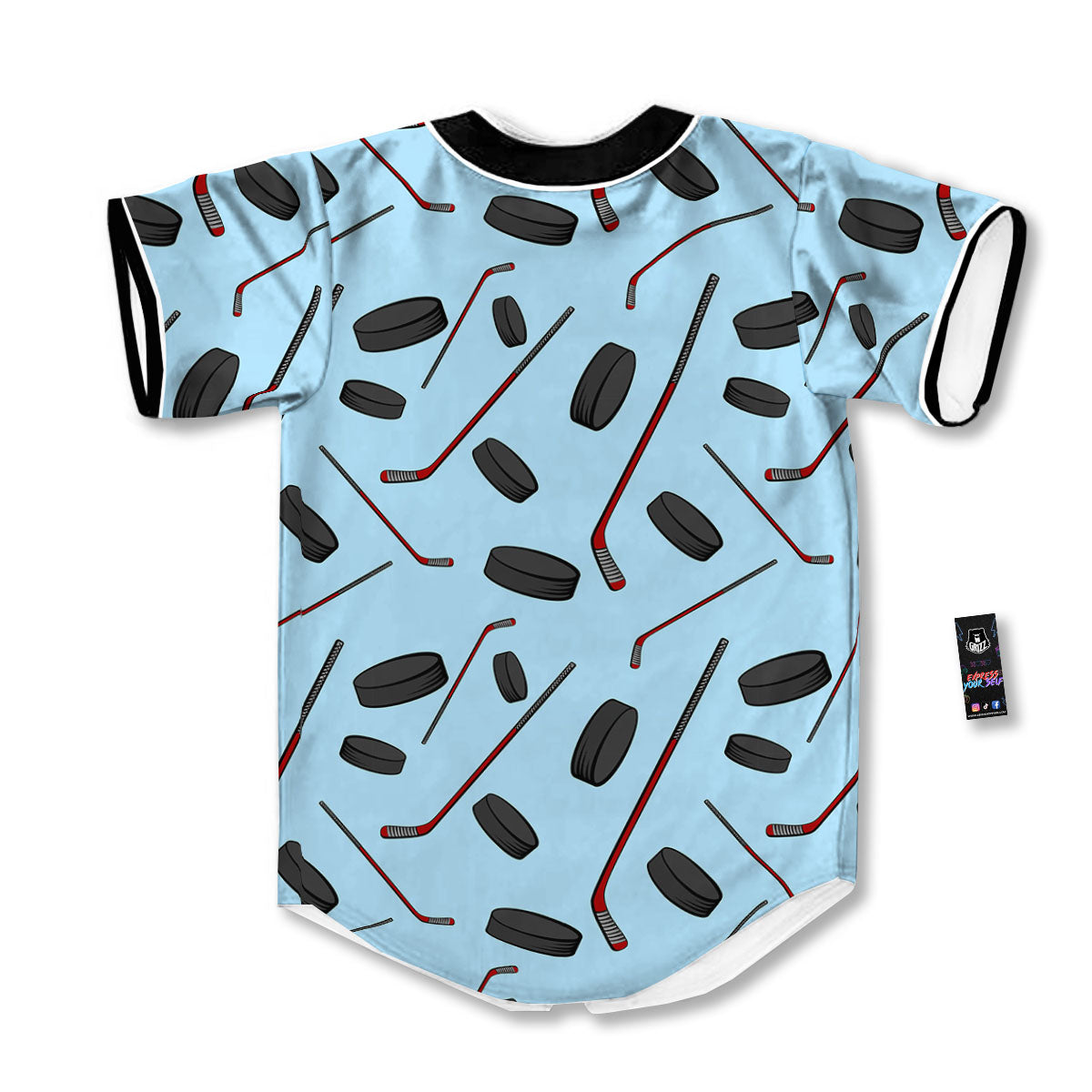 Puck And Hockey Stick Print Pattern Baseball Jersey-grizzshop