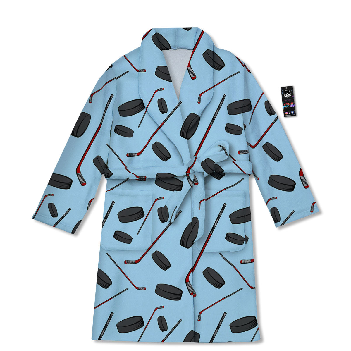 Puck And Hockey Stick Print Pattern Bathrobe-grizzshop