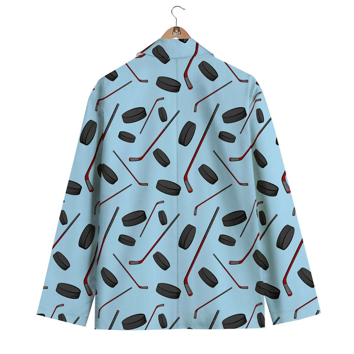 Puck And Hockey Stick Print Pattern Men's Blazer-grizzshop