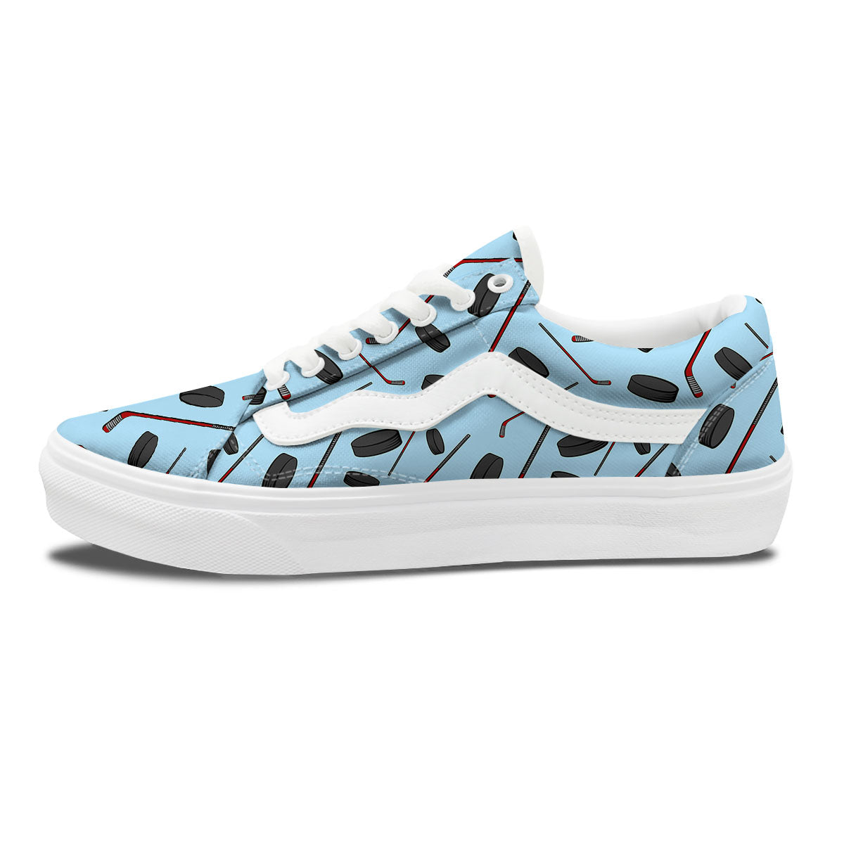Puck And Hockey Stick Print Pattern Skate Shoes-grizzshop