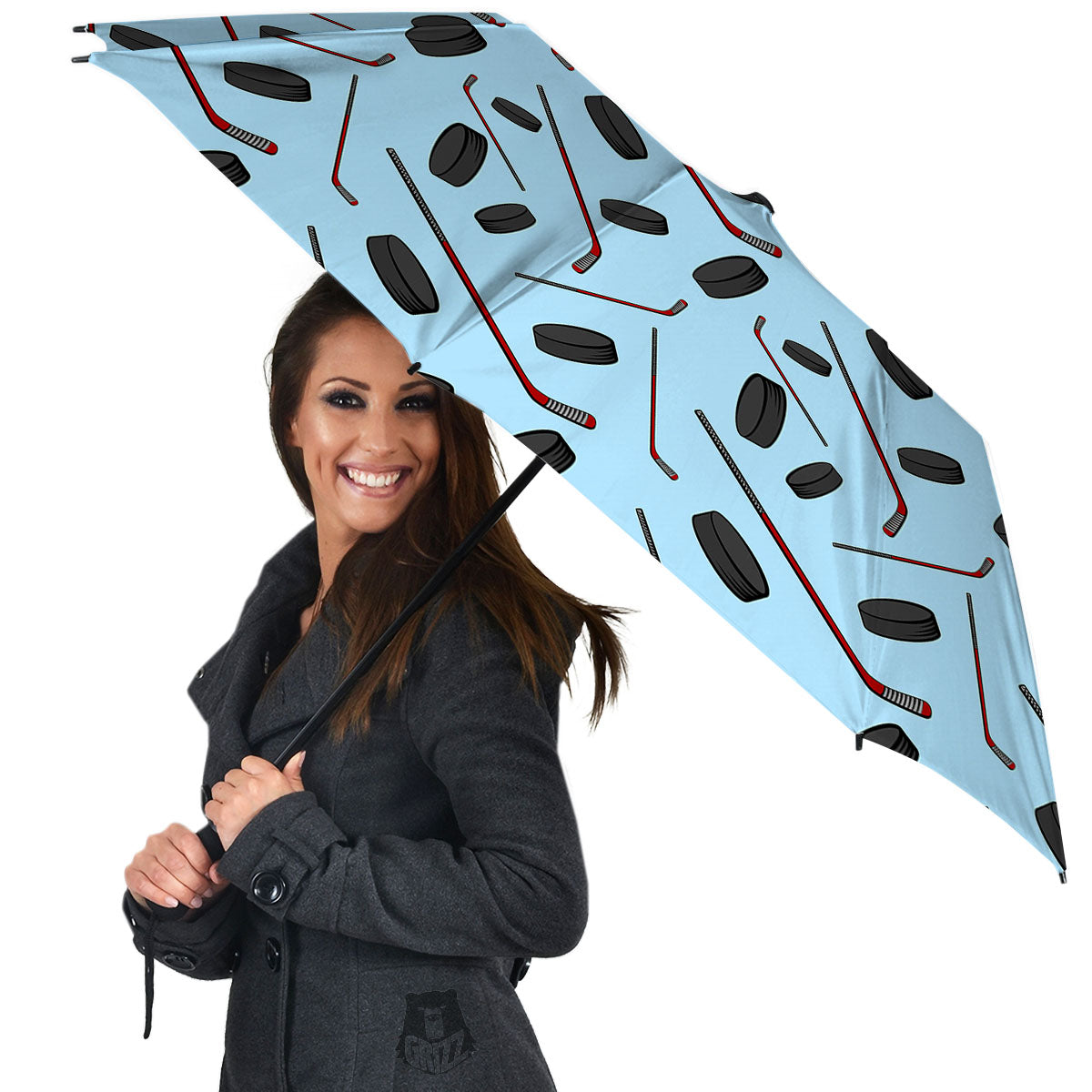 Puck And Hockey Stick Print Pattern Umbrella-grizzshop