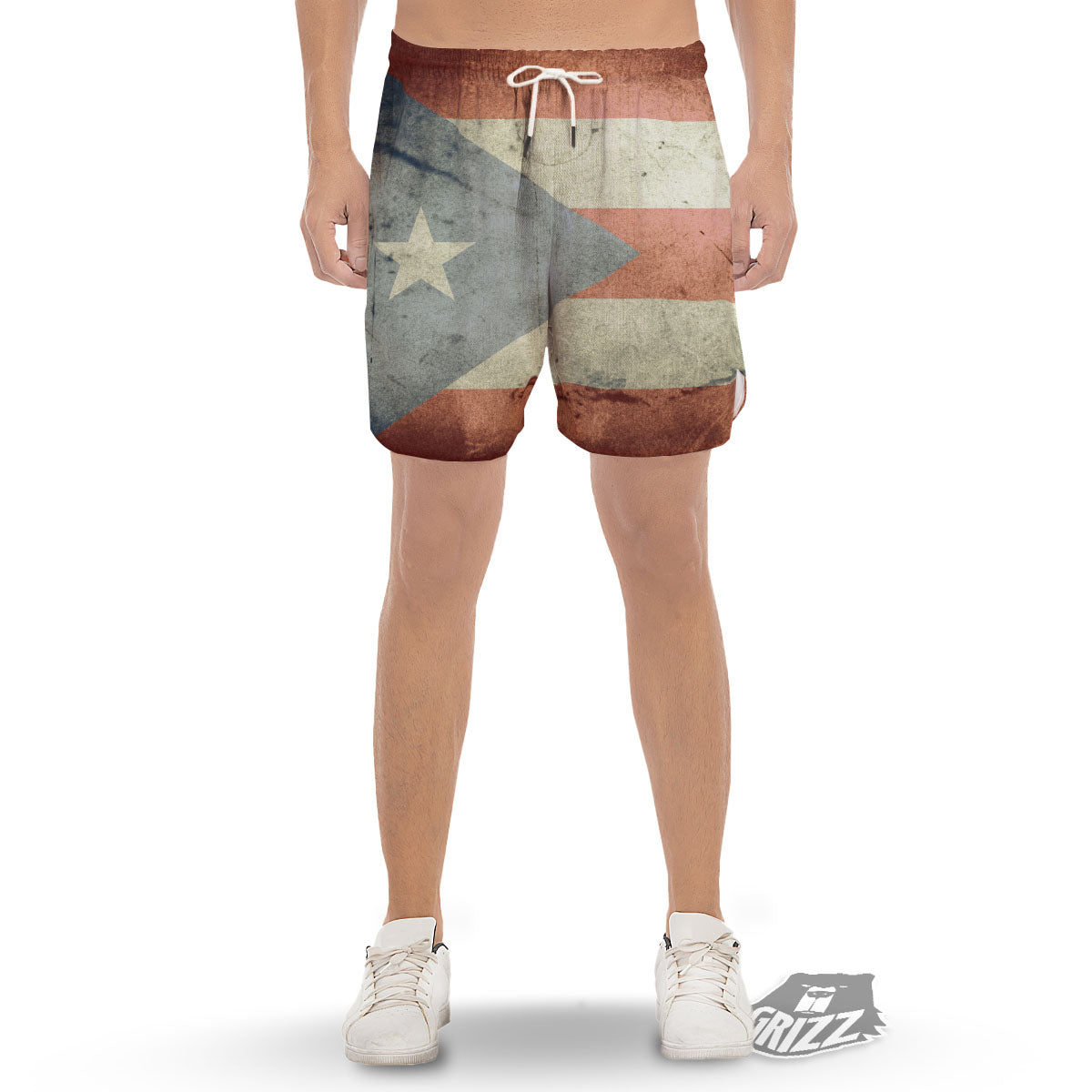 Puerto Rican Flag Grunge Print Men's Gym Shorts-grizzshop
