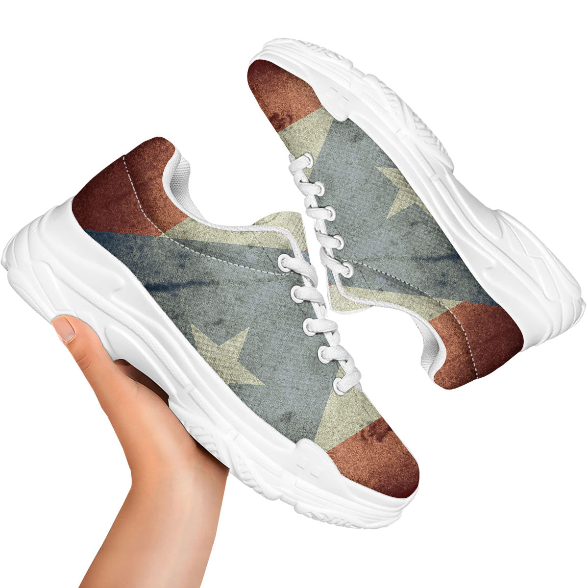 Puerto Rican Flag Grunge Print White Chunky Shoes-grizzshop