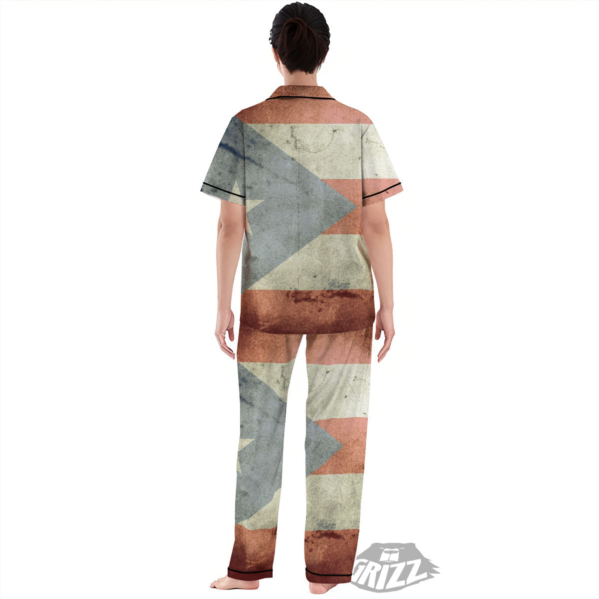Puerto Rican Flag Grunge Print Women's Pajamas Set-grizzshop