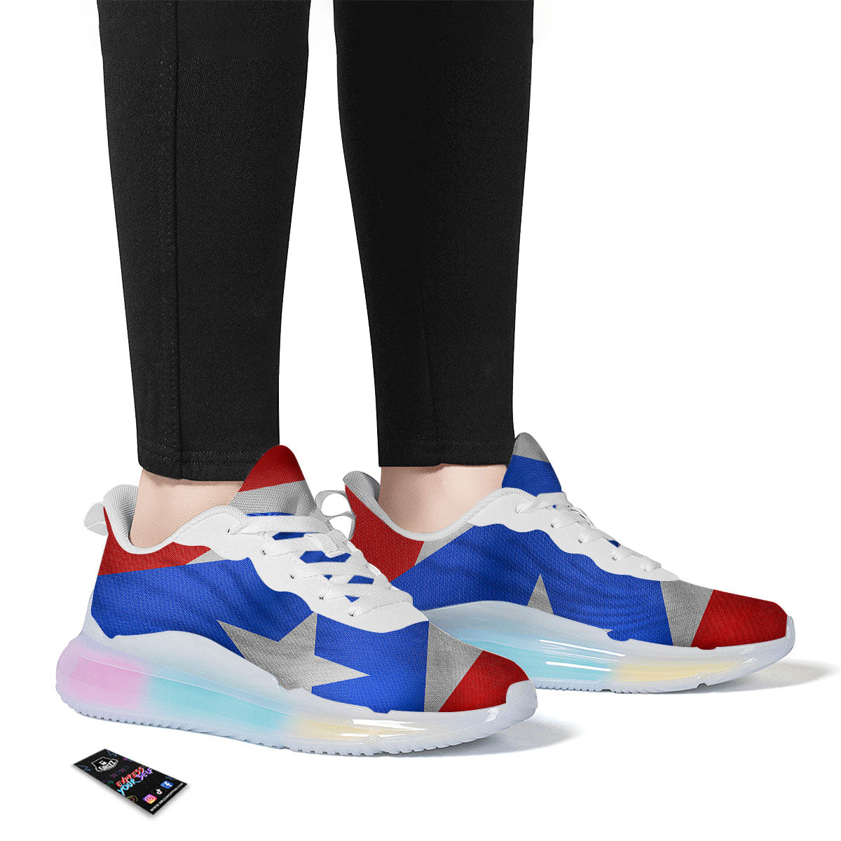 Puerto Rican Wrinkled Flag Print Running Sneakers-grizzshop