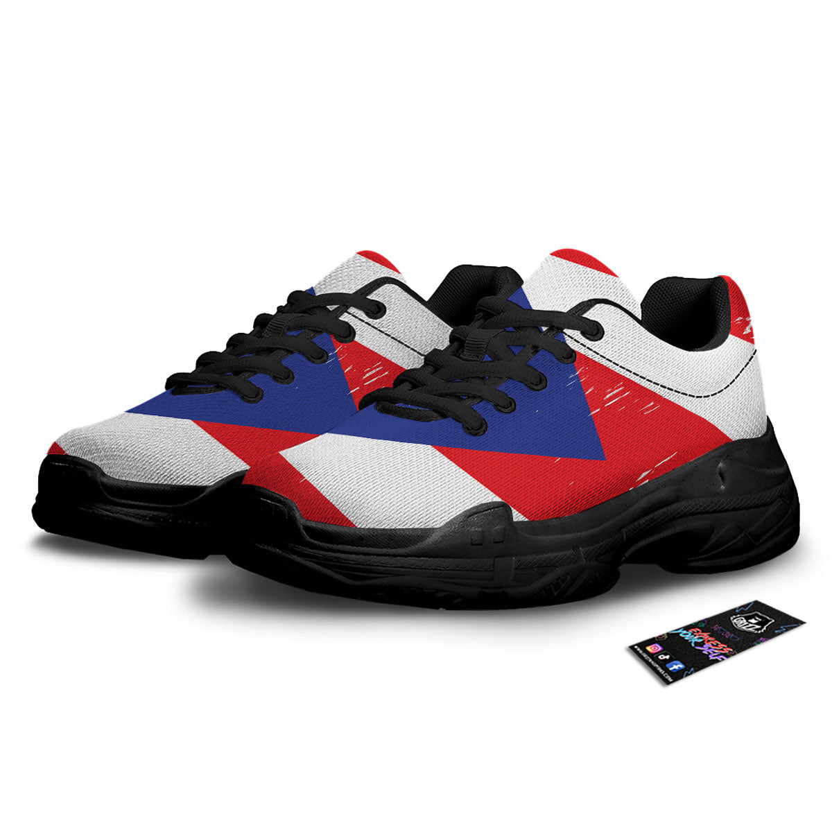 Puerto Rico Flag Print Black Chunky Shoes-grizzshop