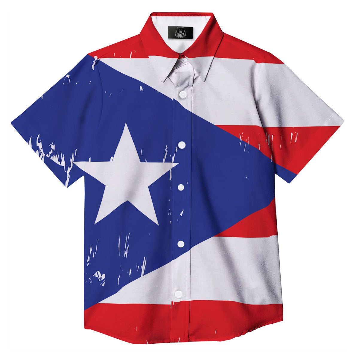 Puerto Rico Flag Print Button Up Shirt-grizzshop