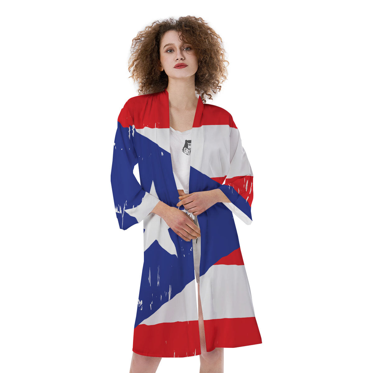 Puerto Rico Flag Print Kimono-grizzshop