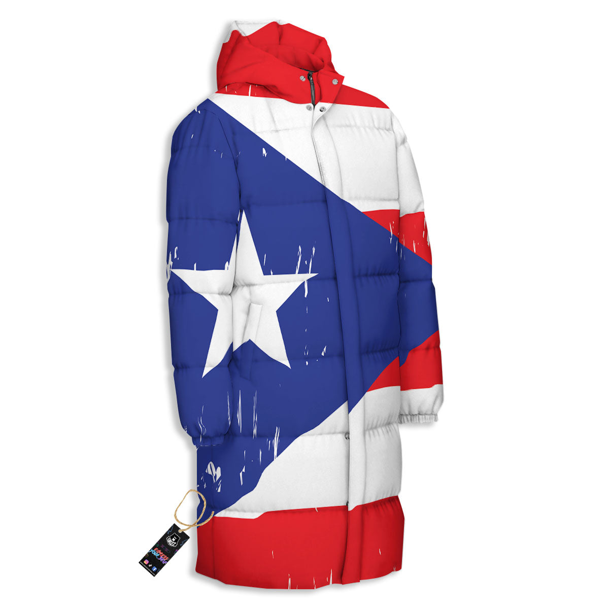 Puerto Rico Flag Print Long Down Jacket-grizzshop