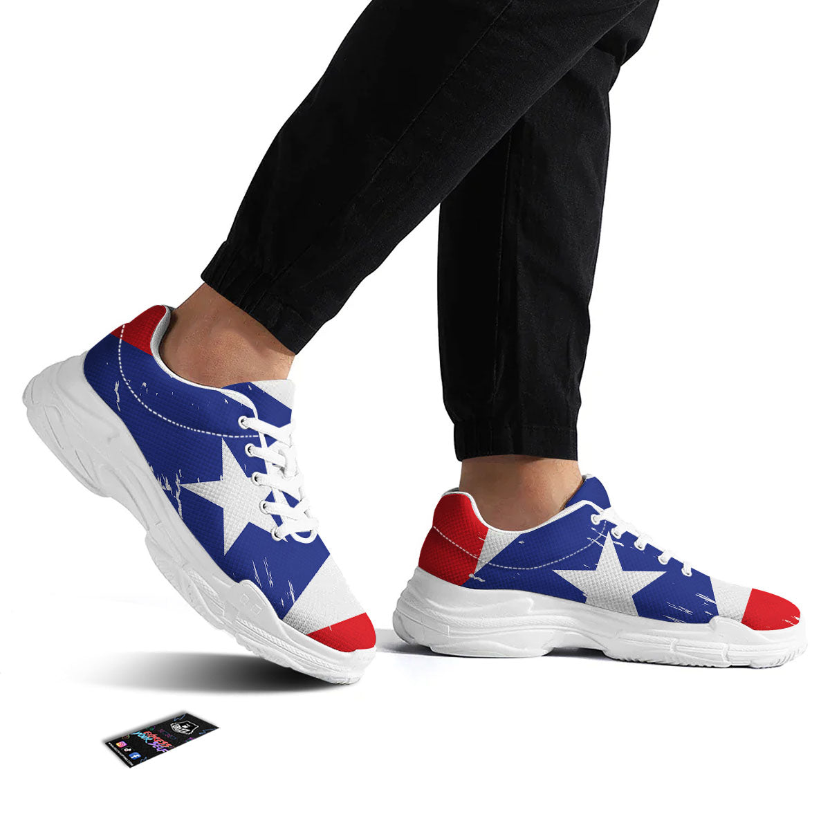 Puerto Rico Flag Print White Chunky Shoes-grizzshop
