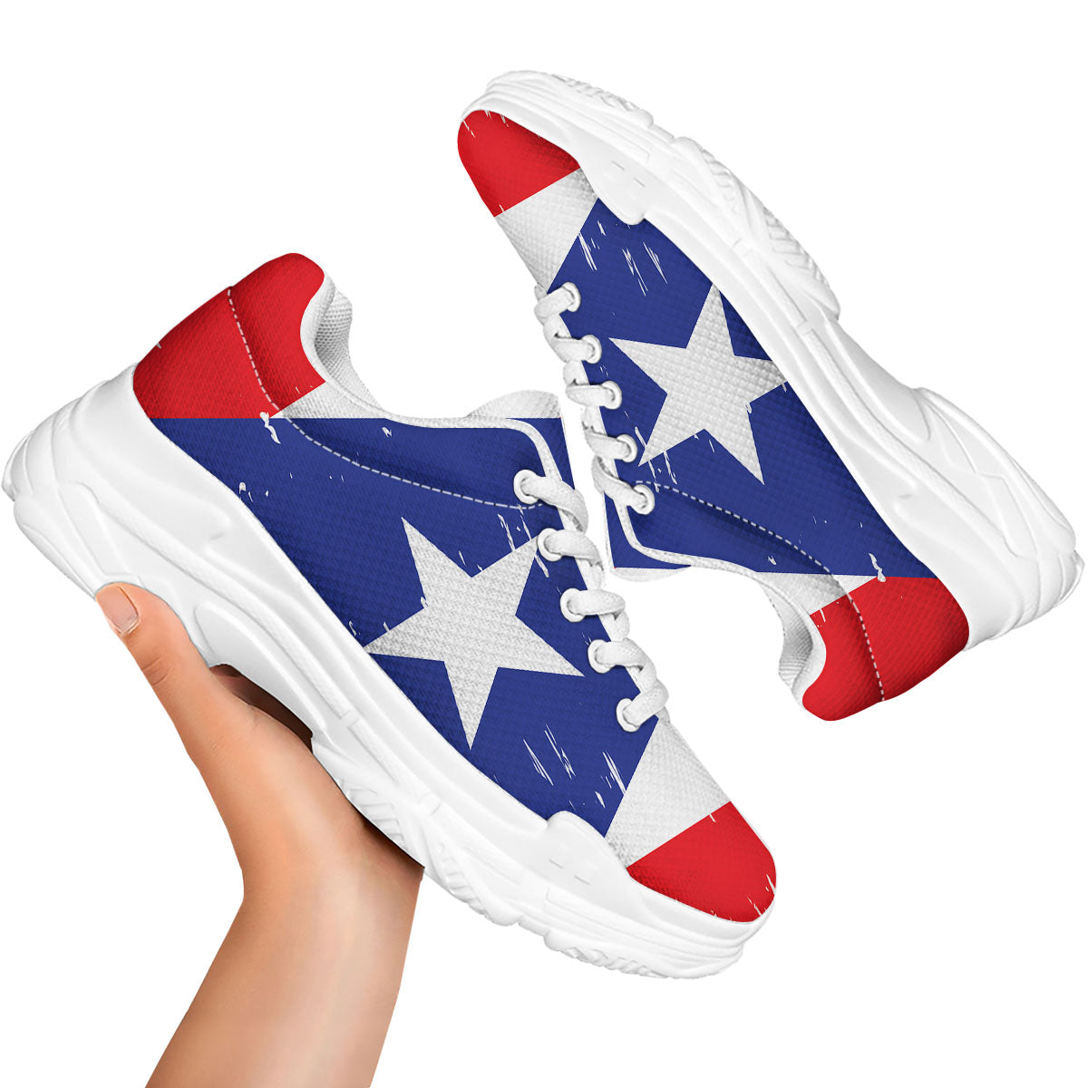 Puerto Rico Flag Print White Chunky Shoes-grizzshop