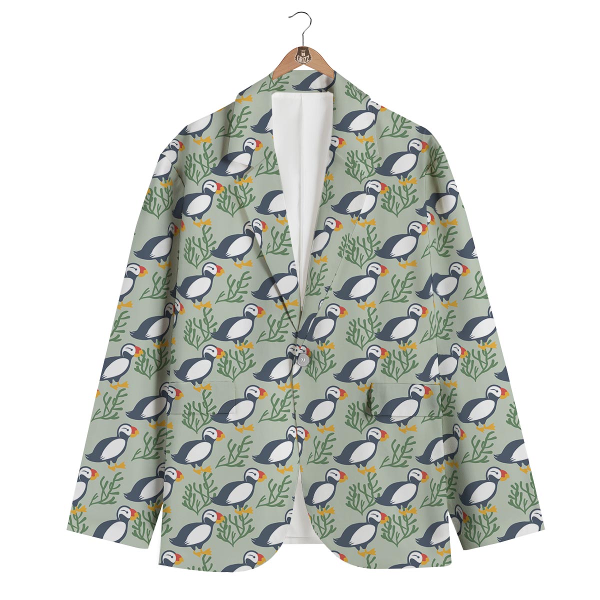 Puffin Cute Pattern Print Men's Blazer-grizzshop